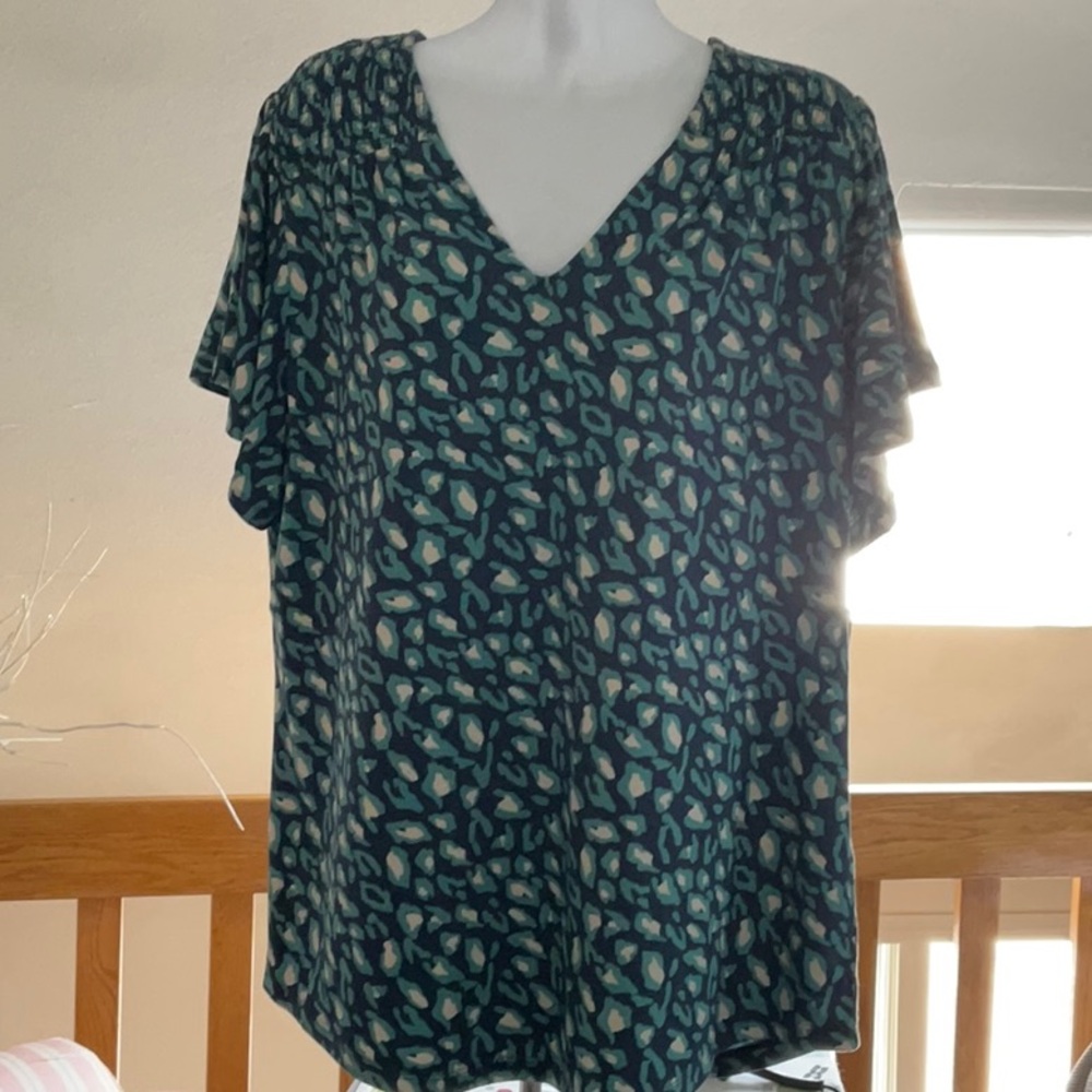 Style & Co Green Flutter Sleeve Blouse